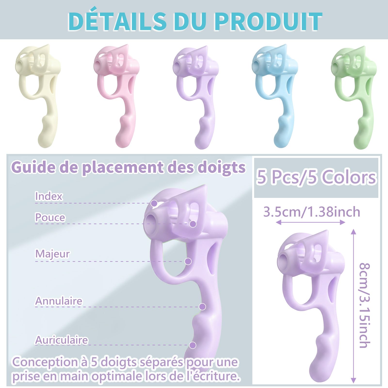 Guide Doigts Écriture Ergonomique Grip Crayon Caoutchouc Souple 5 Pièces
