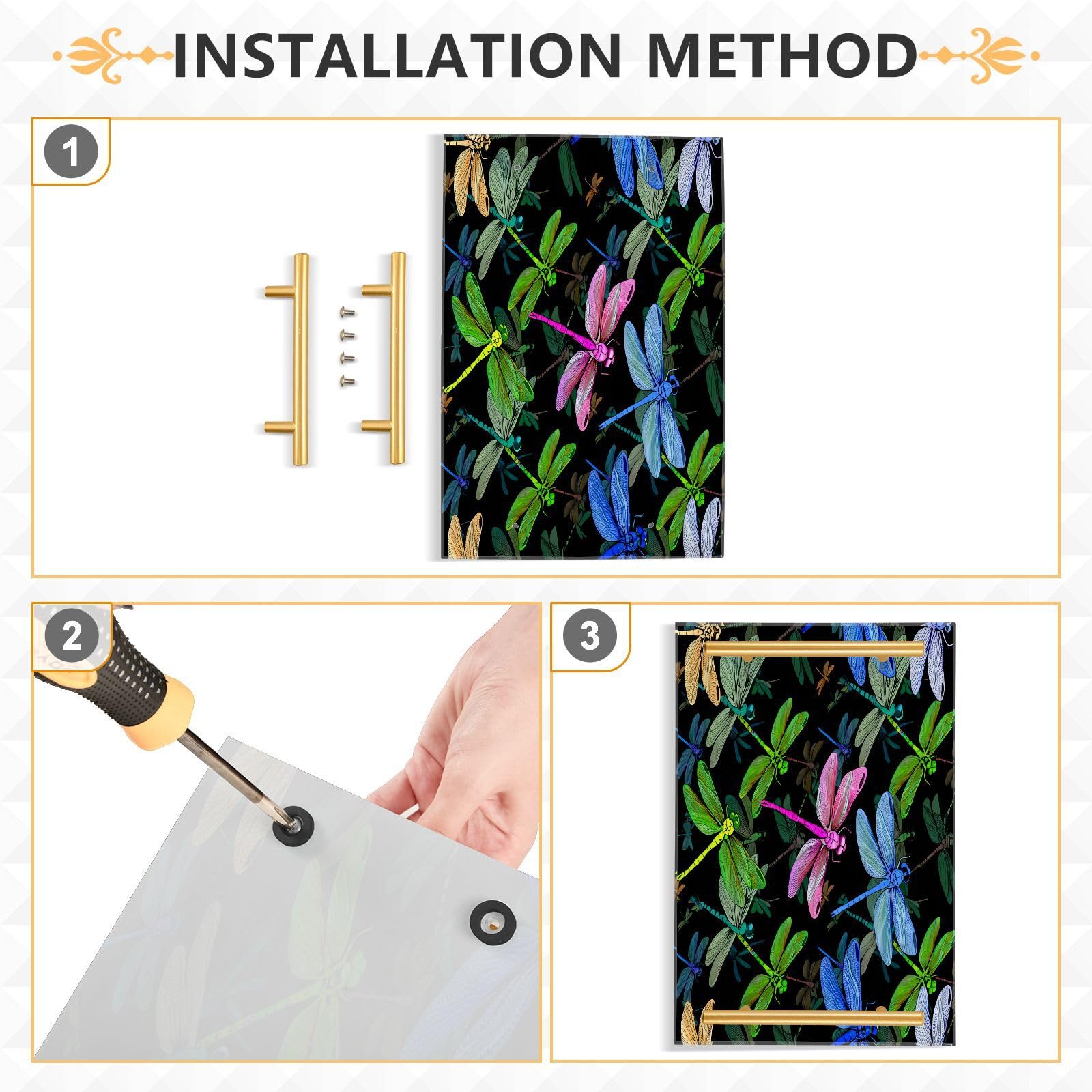 BOESI Graffiti Colorful Dragonflies Tray, Tray with Handles, Countertop Organizer, Decorative