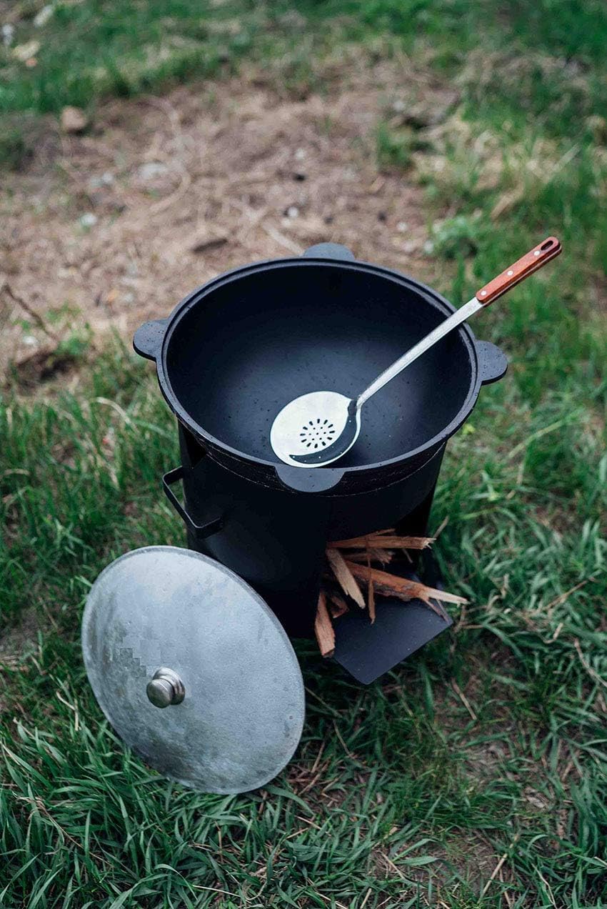 Stainless Steel Big Skimmer for kazan or cauldron 47cm 18.5 inch Шумовка для казана - Extra Long 18.5" Slotted Ladle for Deep Frying, Pilaf, Cauldron, and Camping