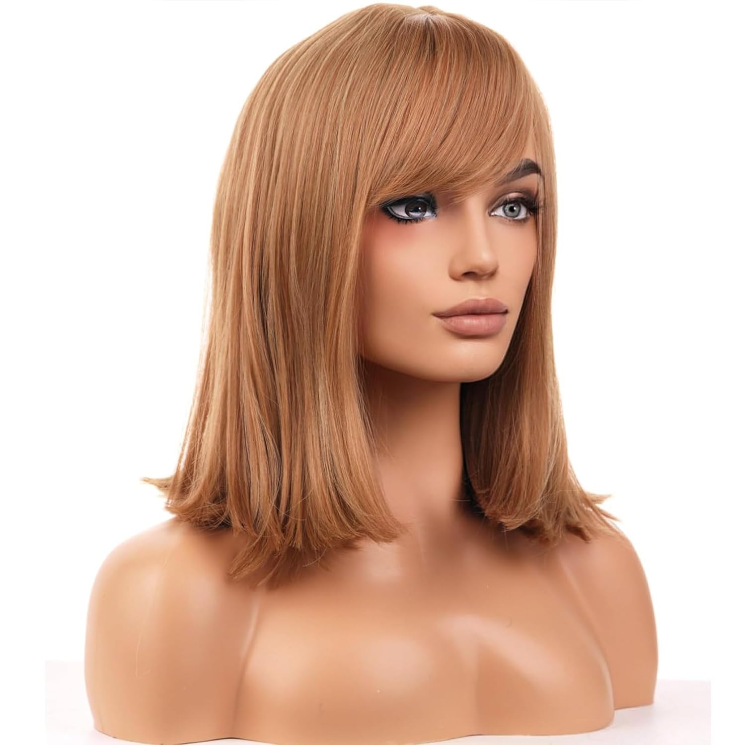 Strawberry Blonde Wig Short Straight Wig With Bangs for Women Short Bob Wig Heat Resistant Synthetic Hair Wigs for Daily Use Halloween costume Cosplay Wig With Wig Cap