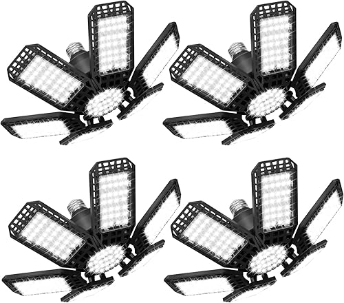 Paquete de 4 luces LED para garaje, 200 W, luz LED para tienda, luces de garaje E26E27, luces LED superbrillantes deformables para techo con 6+1