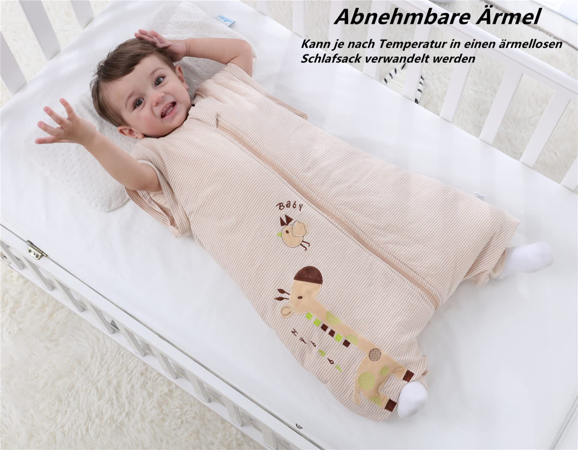 Chilsuessy Sacco a pelo invernale per neonati con maniche rimovibili in cotone biologico, sacco a pelo per bambini di tutte le stagioni, pigiama per ragazzi e ragazze, Beautiful Garten/3,5 Tog, 75-90