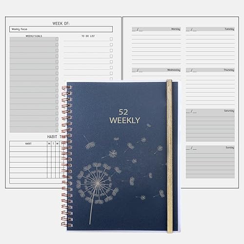 Agenda Semainier Non Date A5, Planner Semainier avec To Do List &amp; Traceur d'habitudes, Extra Notes Contact, Poche, Spirale, Undated Weekly Planner Idée Agenda 2025 Scolaire Familial