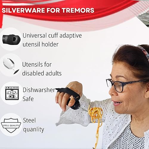 Miniatura 3 de Utensilios de comer para personas con discapacidad  Utensilios adaptados  Soporte universal para utensilios  Juego de 6 piezas, 3 cubiertos y 3