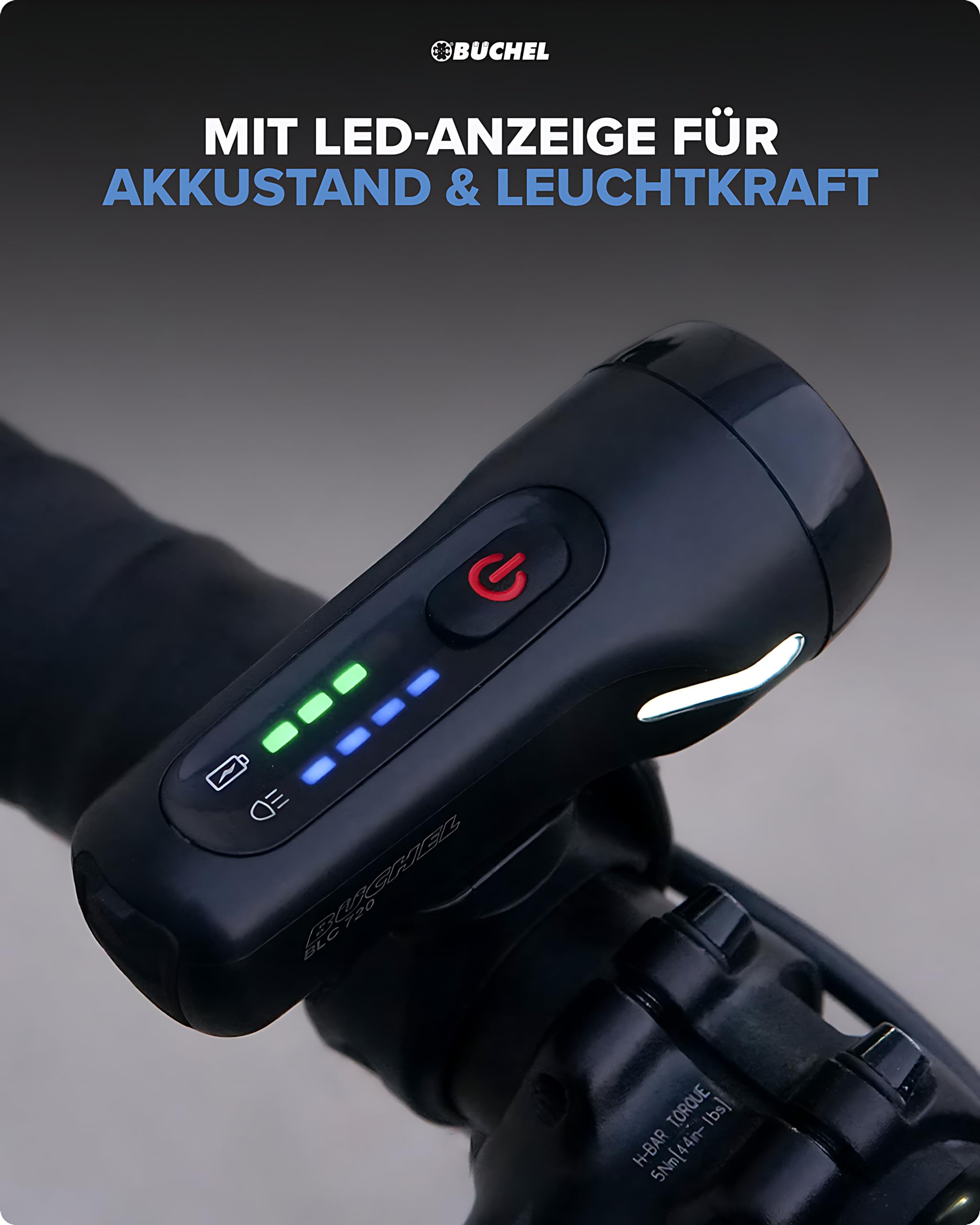 Luces Para Bici Büchel BLC 720 - 70/30/15 Lux, Recargable USB, 14h Autonomía, Resistente Al Agua