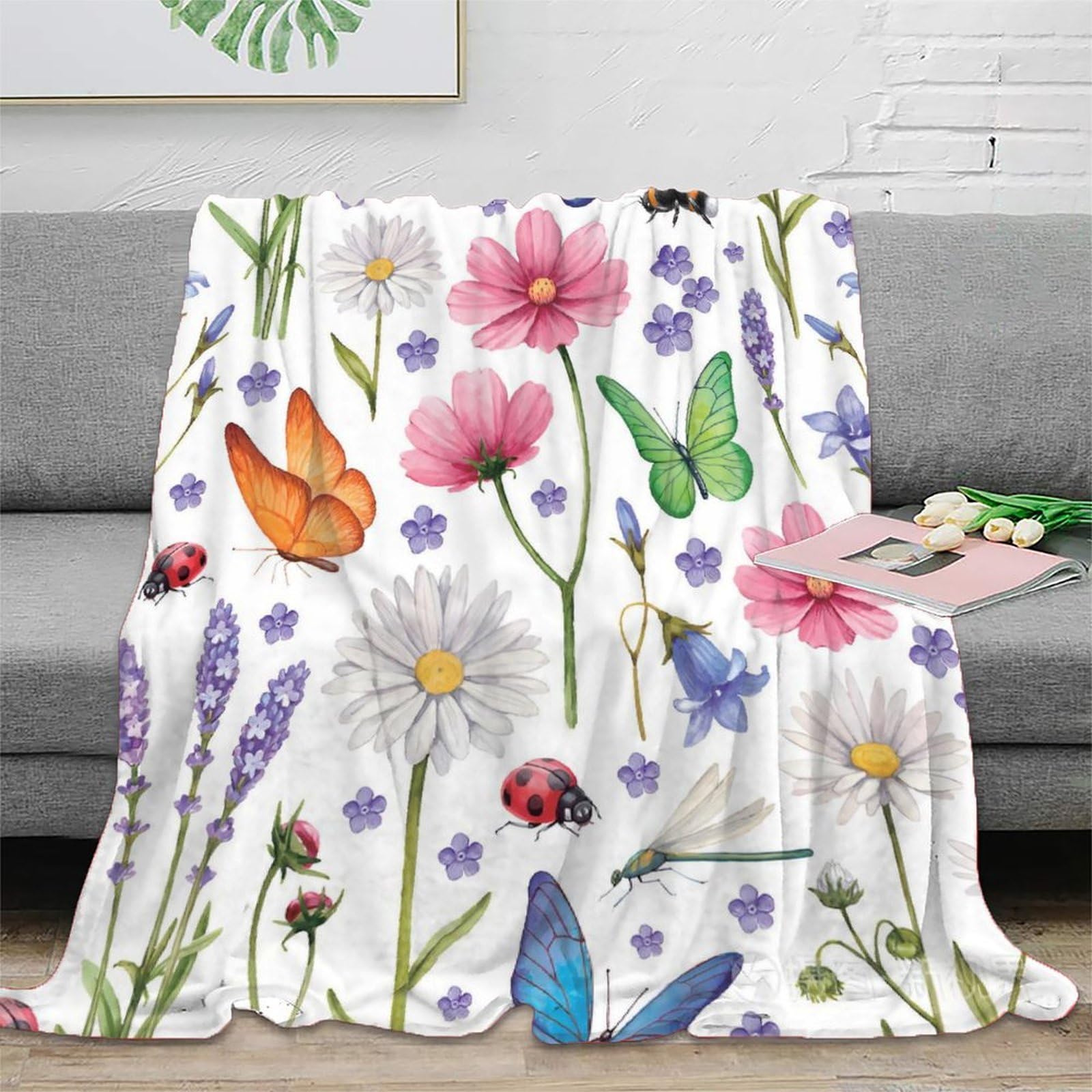 Couverture chaude 3D imprimé floral douce sans peluche plaid microfibre lit