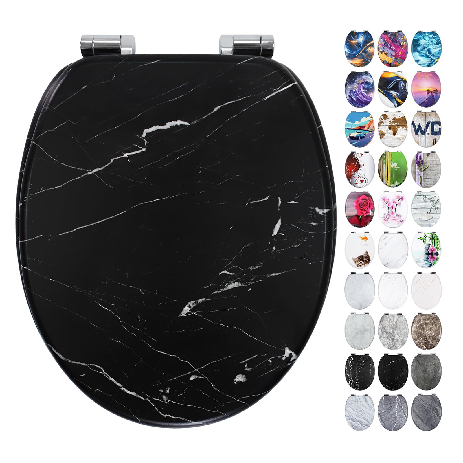 Fanmitrk Wooden Toilet Seat-Durable MDF Toilet Seat Soft Close Marble Effect(Marble6)
