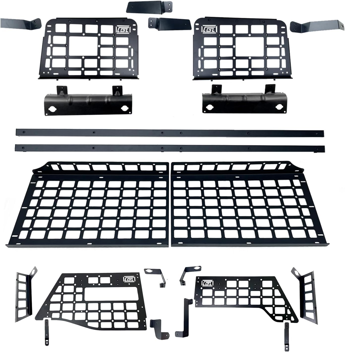 L2R MOLLE Panel Rear Trunk Organizer for GWM Tank 300 Petrol, Modular Storage Shelf, Debris Rack Carrier Kit, 2020-2024 (Side Panels+Center Shelf+Storage Boxes)