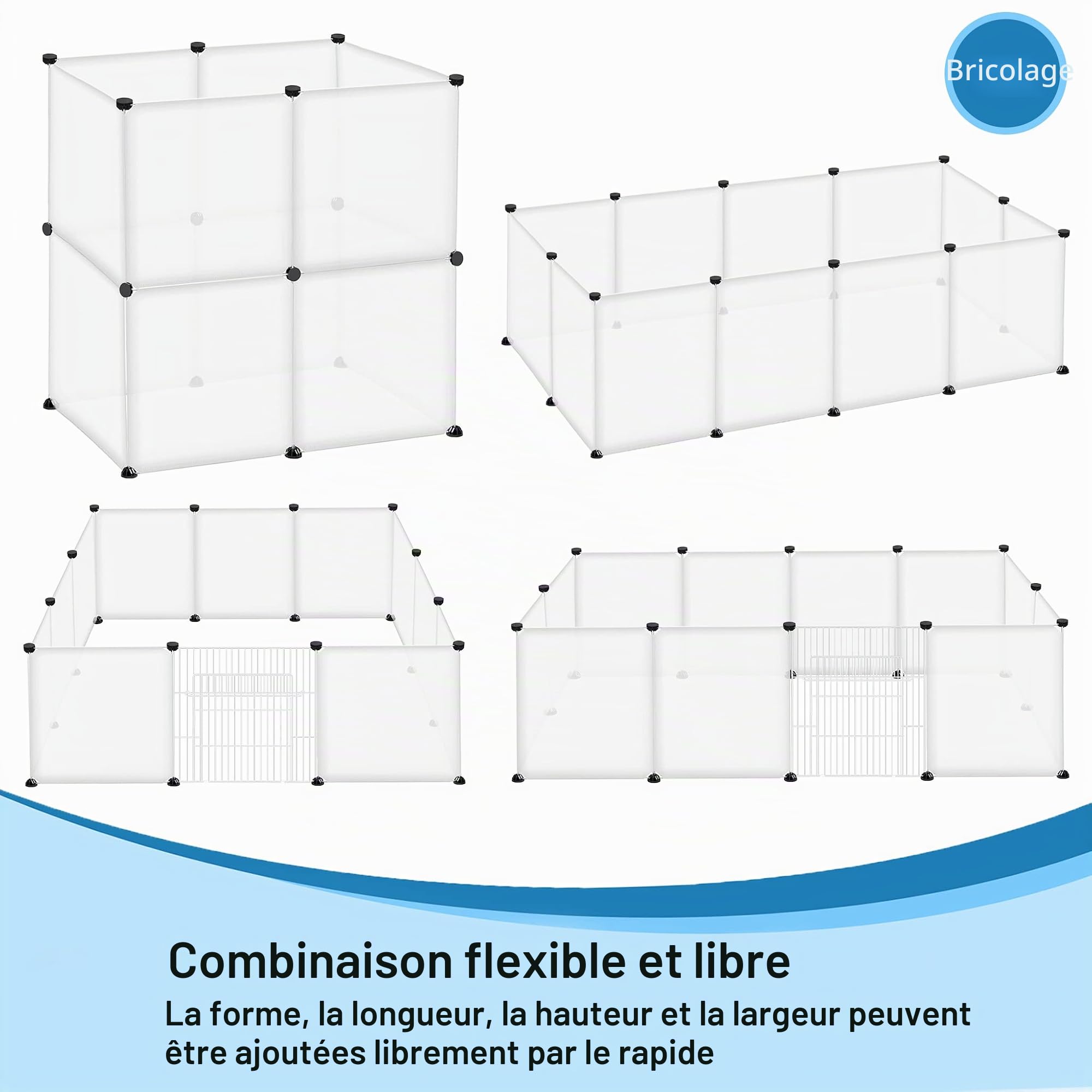 UISEBRT Enclos grillagé pour lapins, cochons d'Inde, cage pour petits animaux, avec porte, enclos pour chiots et petits animaux, enclos pour l'intérieur et l'extérieur, 145 x 75 x 48 cm, transparent