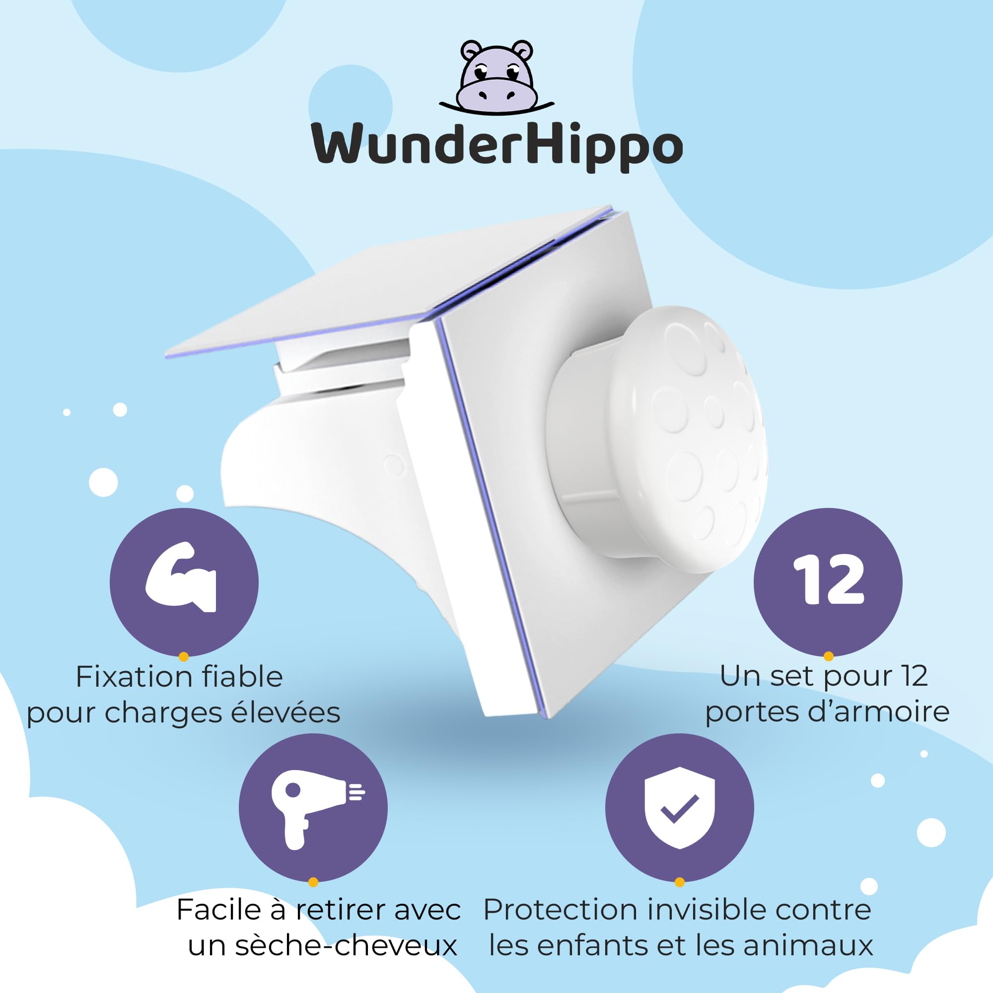 Serrure Magnétique Invisible pour Sécurité Enfant – 12 Verrous & 3 Clés – Blocage Sans Perçage – Protection pour Placards, Portes & Tiroirs – Blanc