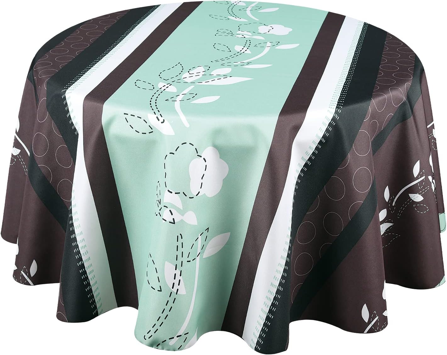 Biscaynebay Fabric Round Tablecloths, Flore Brown 60 Inches in Diameter, Water