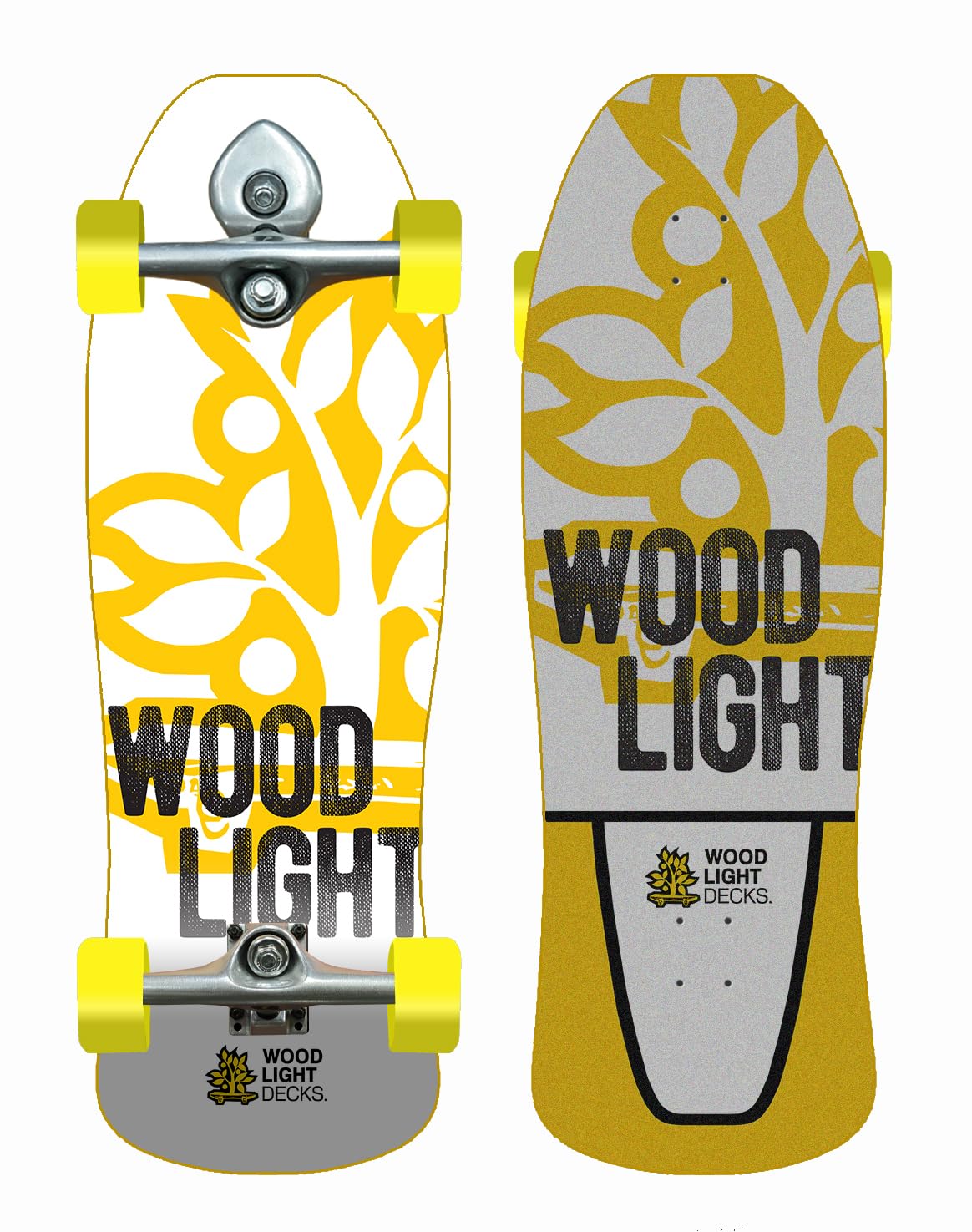 Woodlight Surfskate Complete with Buri Surfskate Trucks - Graphic Bass White Nuke 9.375 x 31.5