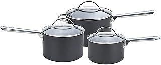 Anolon profesjonalny zestaw 3 rondeli - dożywotnia gwarancja - 16, 18 i 20 cm - patelnie do sosów premium nieprzywierające ze szklanymi pokrywkami - twarde anodowane naczynia kuchenne