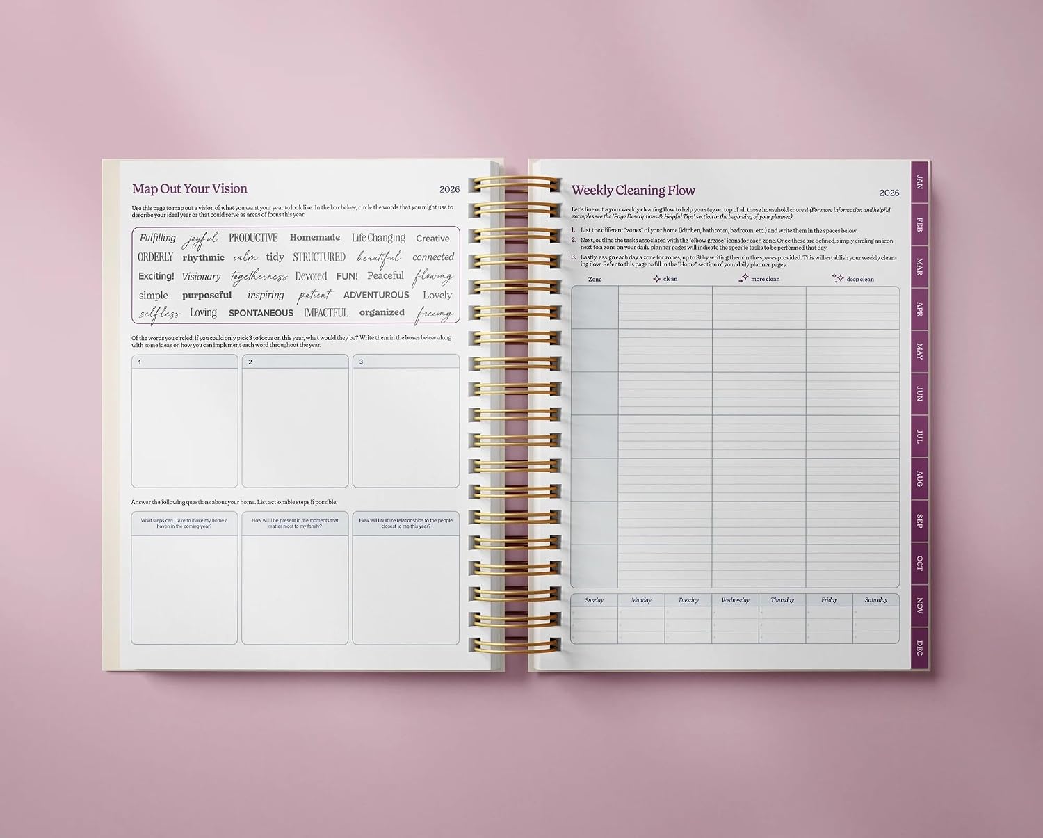 The Well Ordered Day Planner - 2026 Edition: Hardcover, Gold Metal Spiral Binding, 362 Full Color Pages