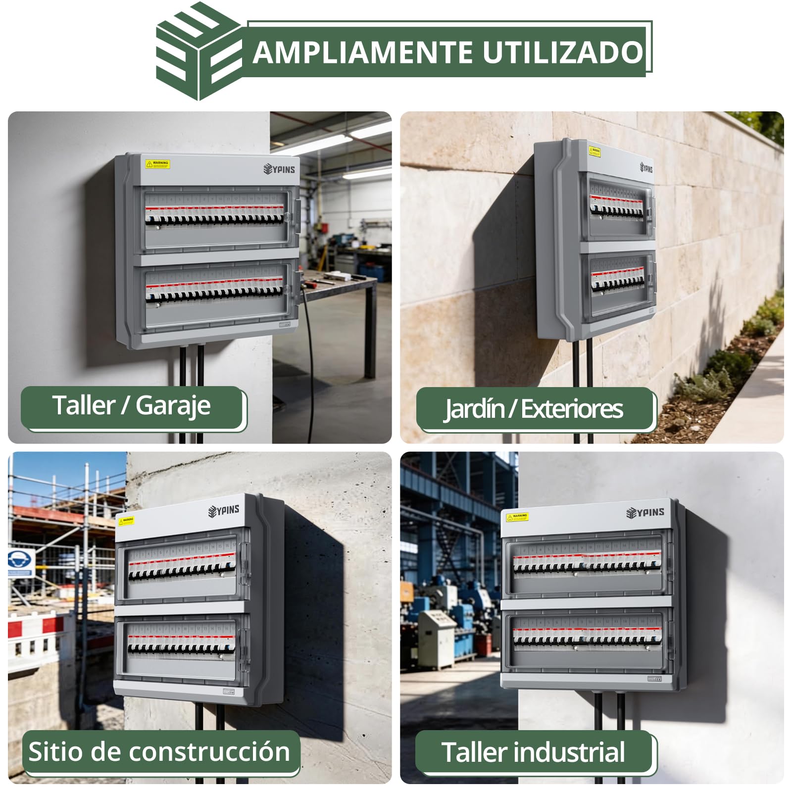 EYPINS Caja Estanca Exterior Electrica 2 Filas 36 Módulos, Caja de Distribución de Superficie de Apertura Horizontal,Carcasa Aleación de PC, IP66 Impermeable y Antipolvo para Taller Jardín Obra