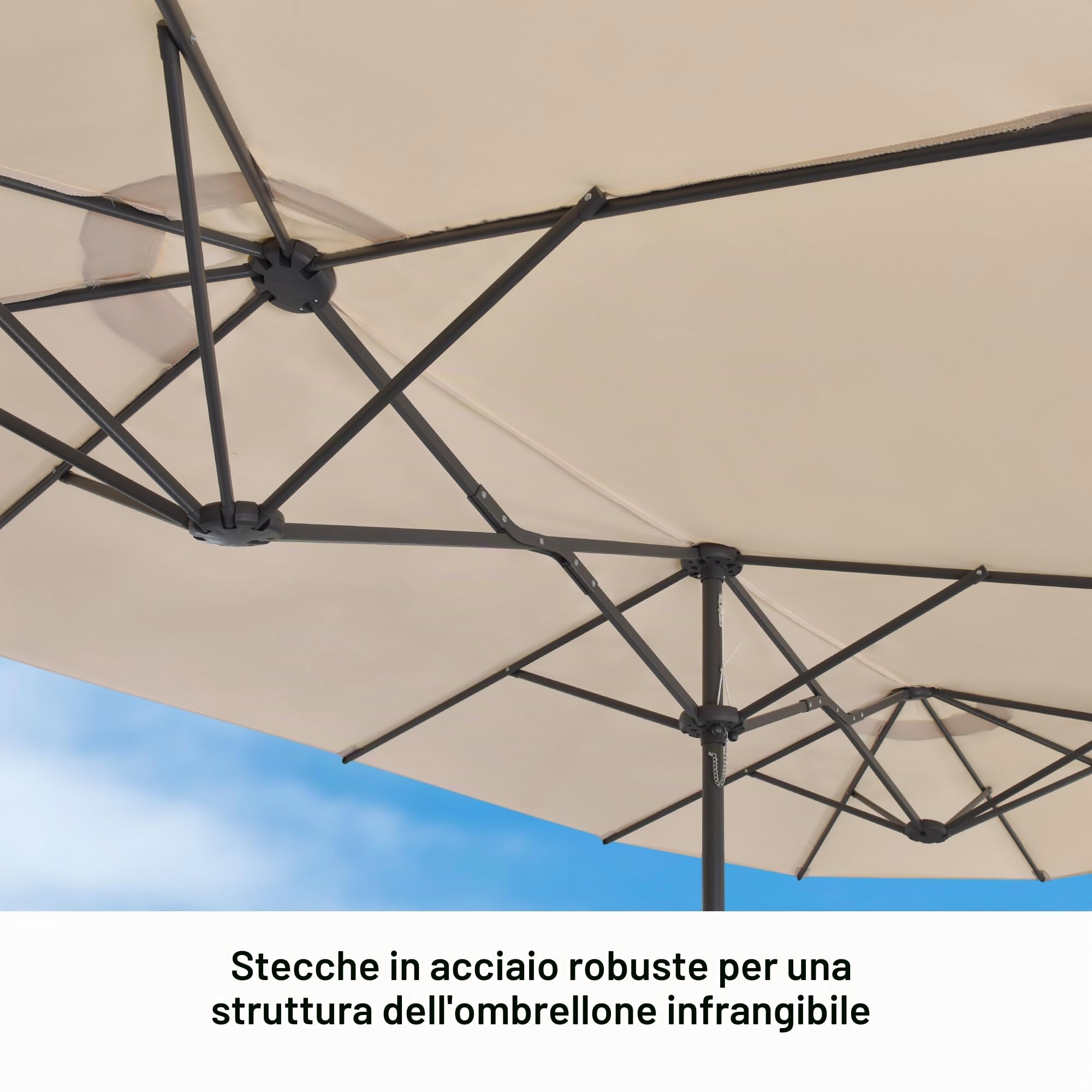 PURPLE LEAF Ombrellone da Giardino Esterno 455 x 270 cm in Alluminio, Grande Ombrellone Doppio con Piedino, per Terrazza, Giardino, Balcone e Piscina, Beige