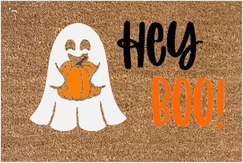 Felpudo de Halloween para interiores con estampado de coco Hey Boo, Halloween, fantasma, feliz Halloween, puerta delantera, entrada al aire libre,