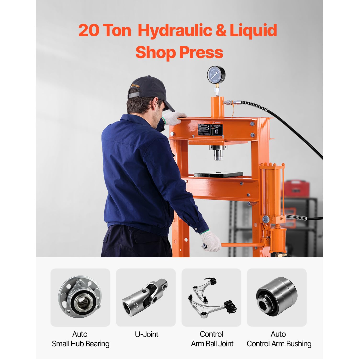 Happybuy Hydraulic Workshop Press, 20 T H-Frame Air-Powered Workshop Press with Pressing Plate. Reliable Garage Ground Adjustable Hydraulic Press with Triangular Backing. Suitable for Flexing