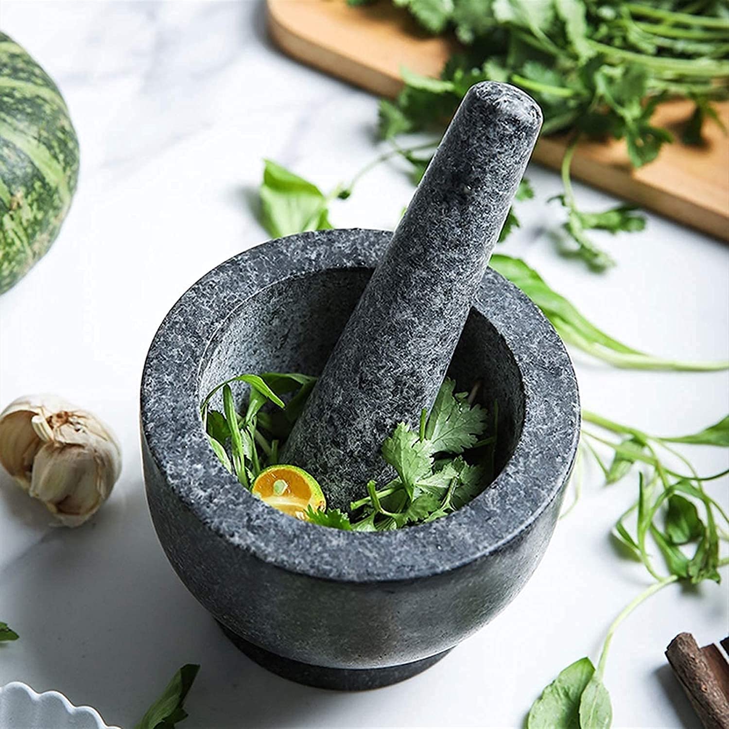 Ensemble mortier et Pilon en marbre Naturel, Bol à Guacamole, mortier Manuel rétro