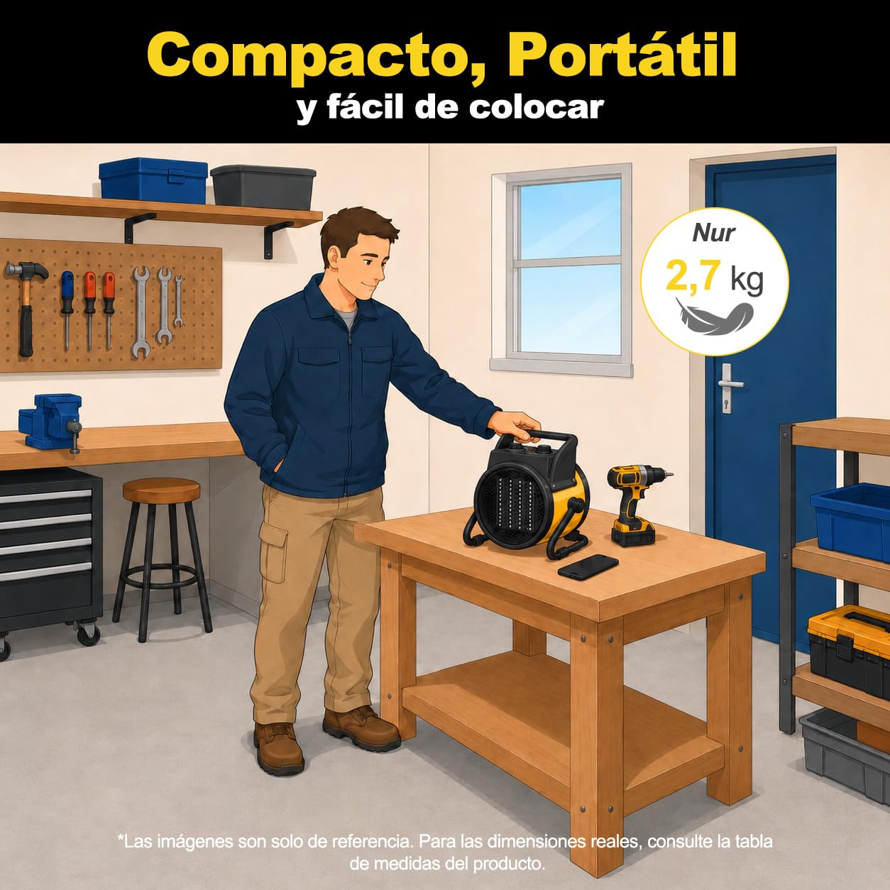 Calefactor Ceramico 3000W - Bajo Consumo - Radiador Electrico Portatil - Calentamiento Rápido en 3 s - Apto para Hogares, Baños y Obras de Construcción