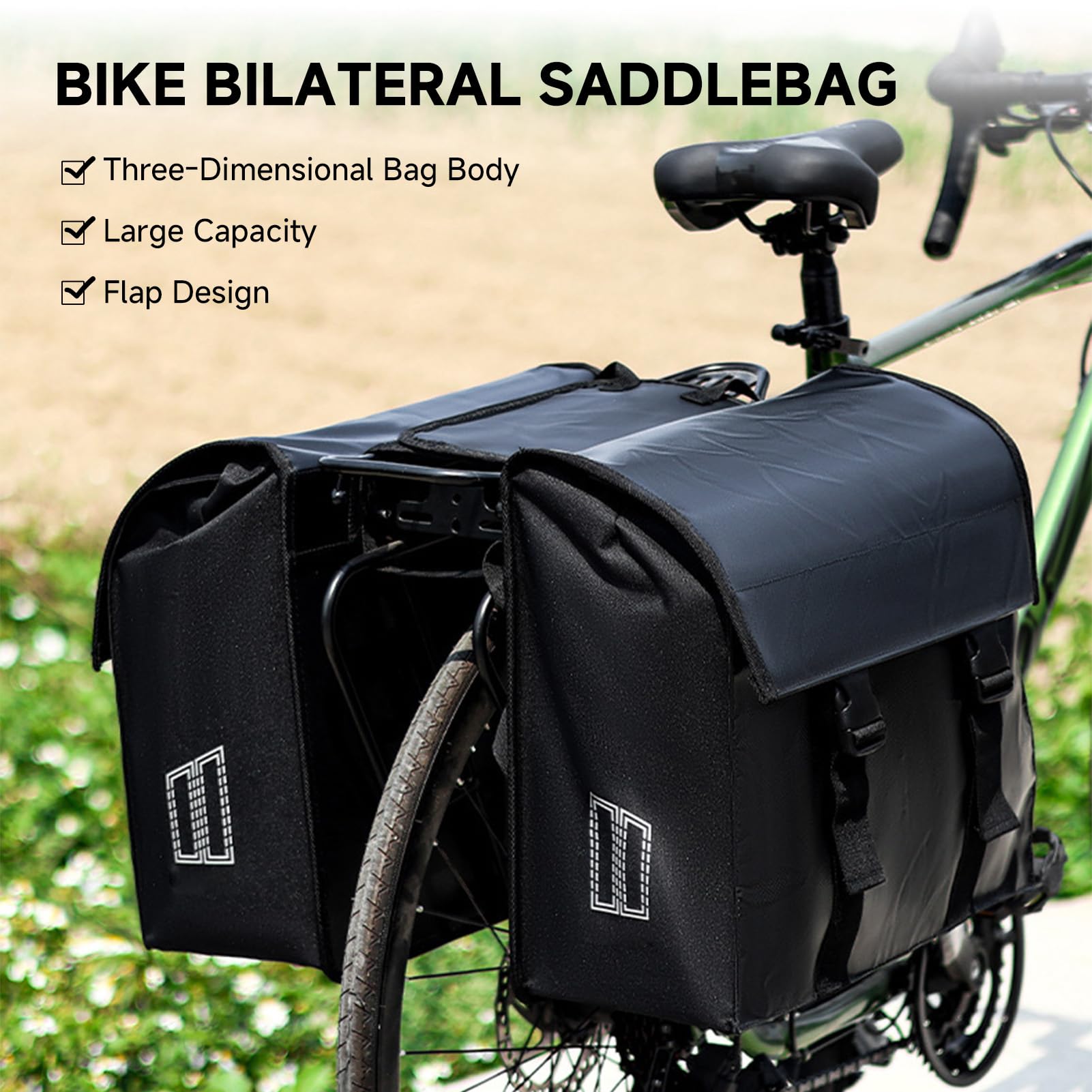 Fahrradtaschen für Gepäckträger 2 ER Set 45L Fahrradtasche Doppeltasche Wasserdicht Gepäckträgertaschen mit Reflektoren, Doppelpacktasche Fahrrad Tasche für Mountainbike Rennrad (Schwarz)