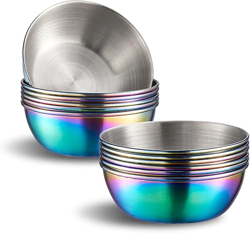 Miniatura 10 de Taza de salsa, 12 tazas de condimentos de acero inoxidable de 3.2 pulgadas, cuenco para salsa, tazón pequeño de condimento redondo para aperitivo,