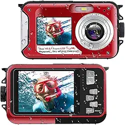 Câmera subaquática 4K de 3 m, à prova d'água, selfie de tela dupla com foco automático de 48 MP para mergulho com snorkel, câmera digital compacta flutuante e fotografar bateria de 1250 mAh