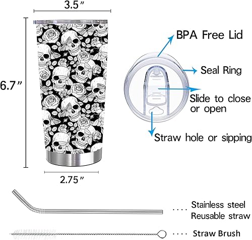 Miniatura 2 de Sakura - Vaso de viaje de 20 onzas, acero inoxidable, aislado al vacío, con tapa y pajilla, para café con tapa y popote para hombres y mujeres