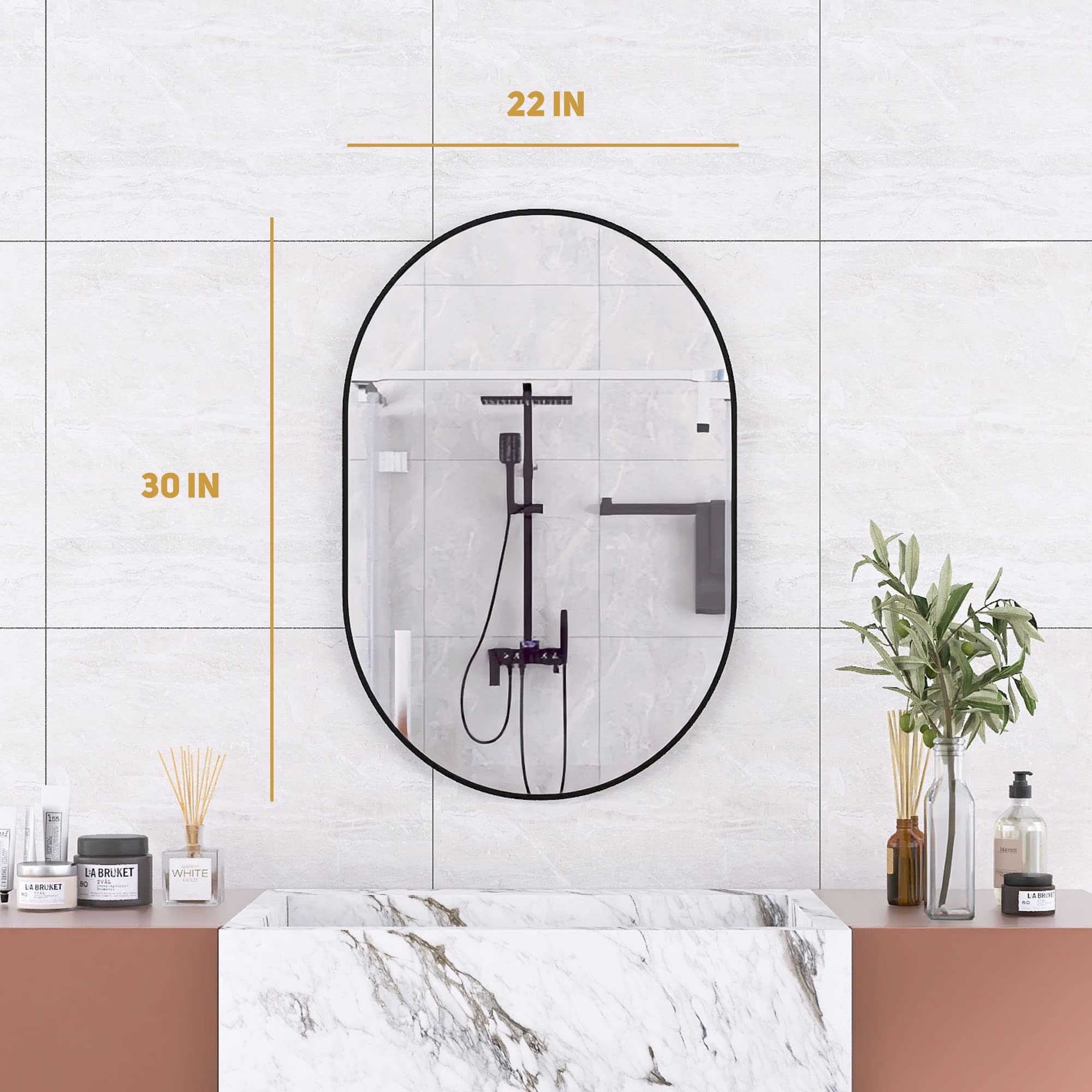 Beauty4U Oval Bathroom Mirror, 22"x30" Bathroom Mirror for Wall, Black Wall Mounted Bathroom Vanity Mirror for Living Room, Bedroom, Entryway