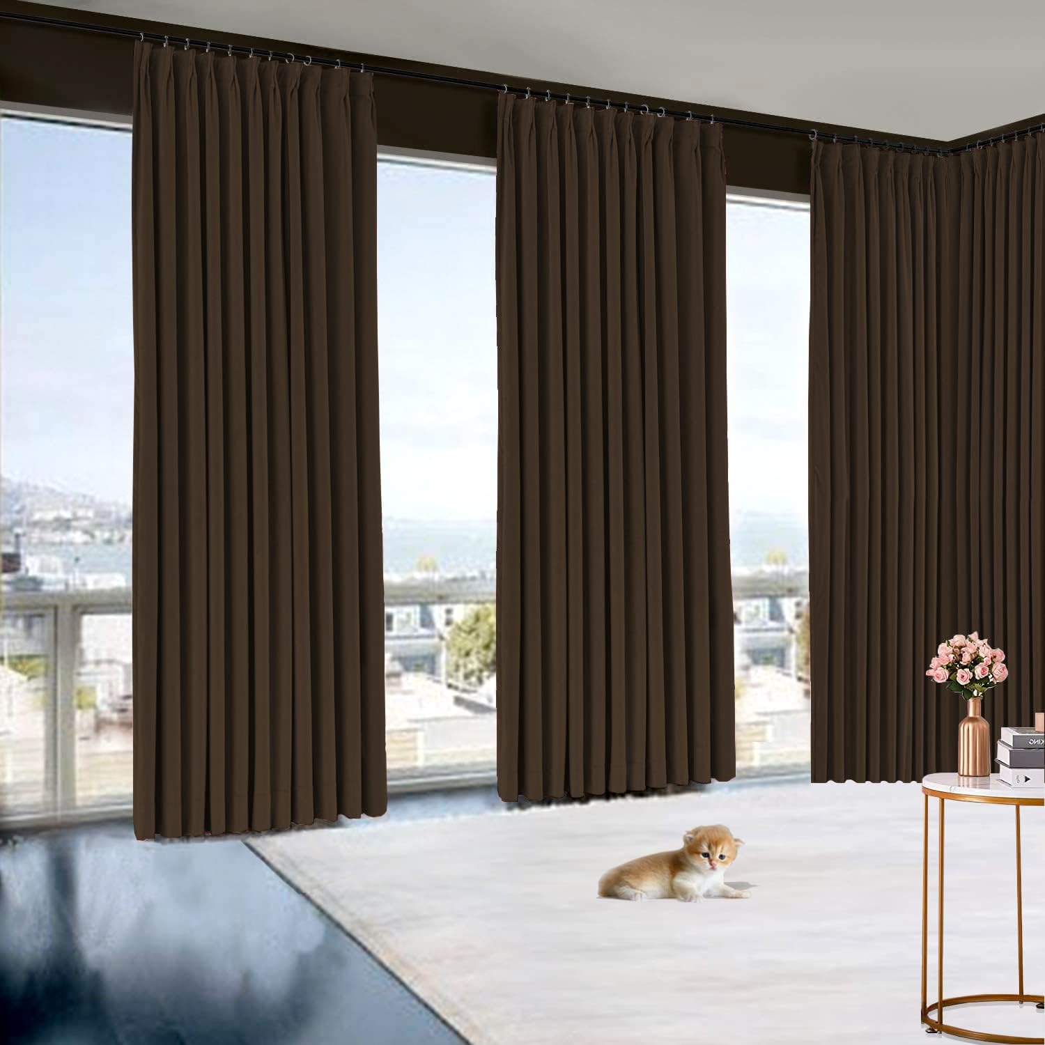 Pinch Pleated Curtains Room Darkening Polyester Curtain for Traverse Rod Living Room Bedroom Meetingroom Club Theater Patio Door (Dark Chocolate, 100 Inch Wide by 120 Inch Long- 1 Panel)
