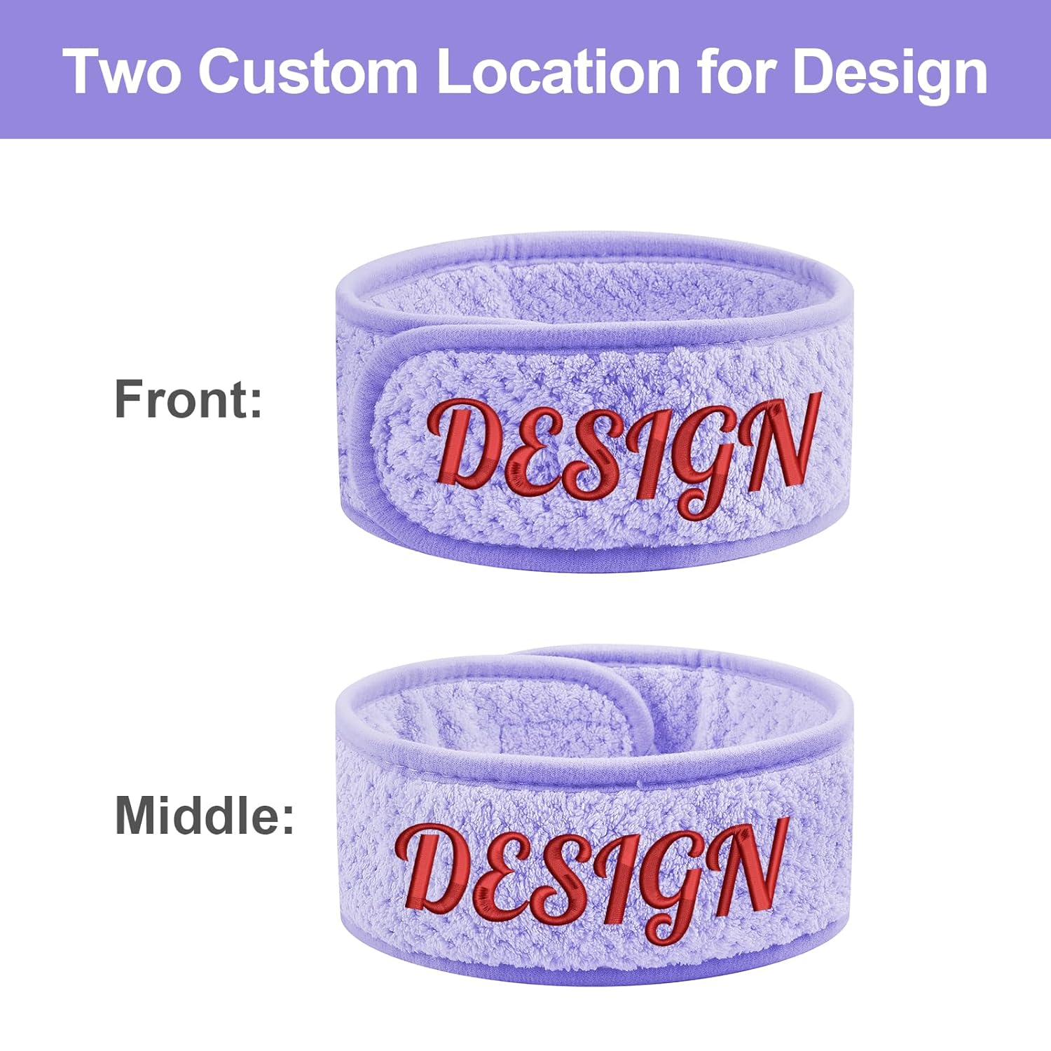 TopTie 10 Packs Customized Spa Headband Coral Fleece Extra Thick, Absorbent Soft Makeup Hair Band Embroidery -Gray