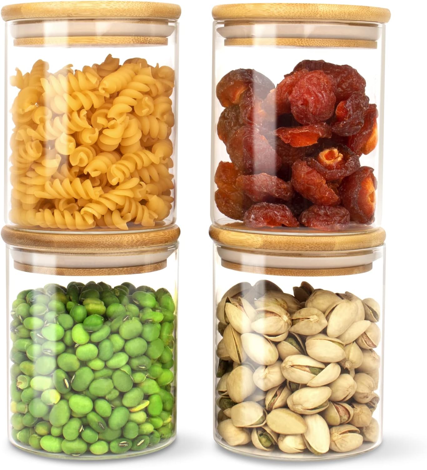 Glass Storage Jars, Set of 4, 500 ml Glass Containers with Bamboo Lids, Storage Jars with Labels, Airtight Food Containers Made of Borosilicate Glass, Storage Jars Kitchen for Spices, Coffee
