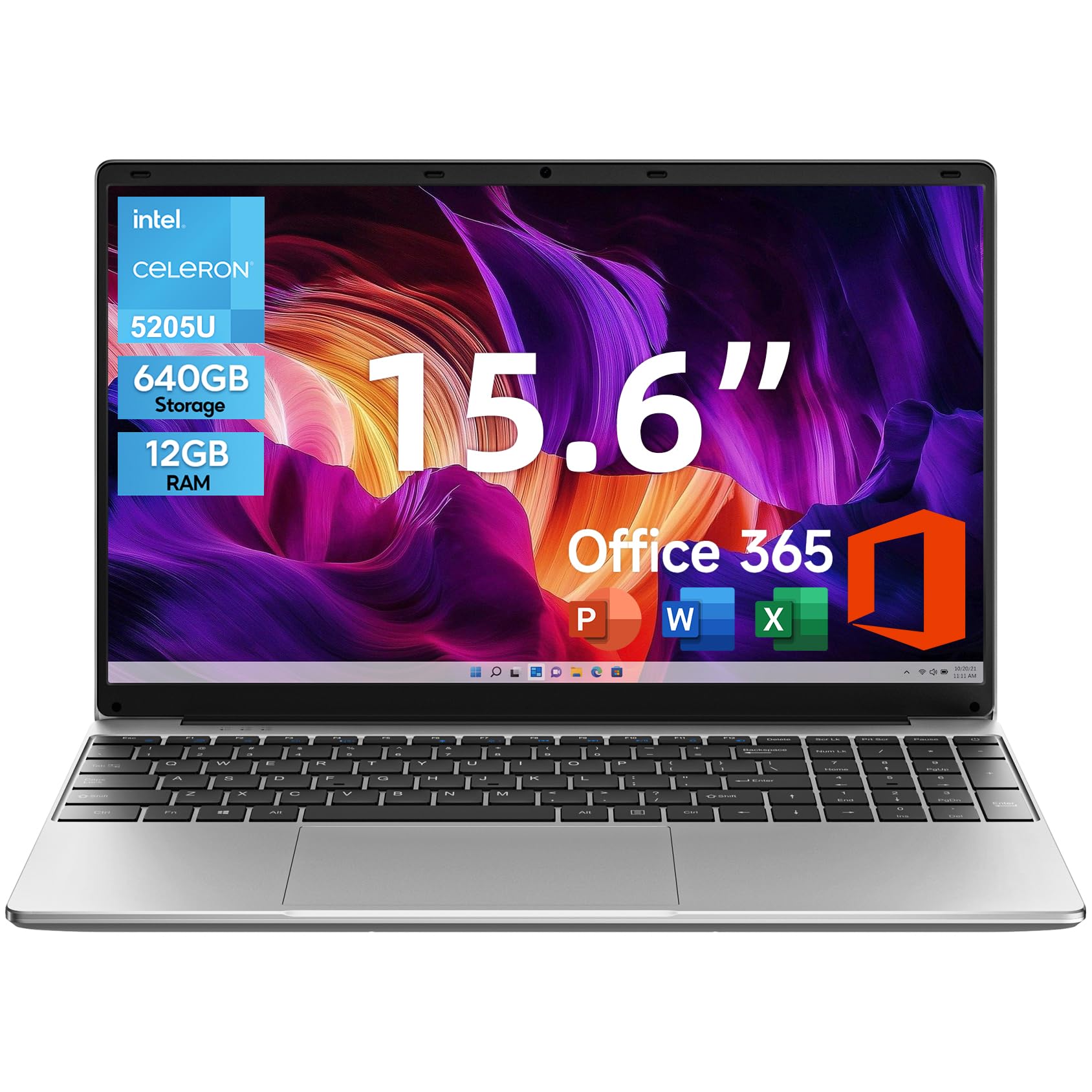 jumper Laptop 15.6 Inch FHD IPS Display, 12GB RAM 640GB ROM, Windows 11 Computer with Office 365 Subscription, 38Wh Battery, 2 Stereo Speakers, USB3.0 * 2, HDMI.