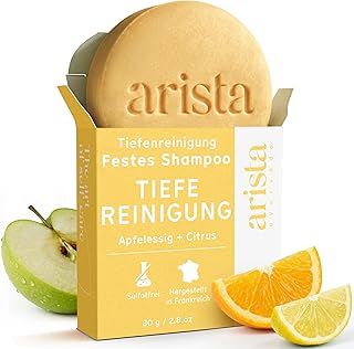 Arista Tiefenreinigungsshampoo mit Apfelessig, Festes Shampoo gegen fettige Haare, Entfernt Rückstände von Pflegeprodukten und hartem Wasser, Stellt Glanz Wieder Her, Vegan und Sulfatfrei (80 g)
