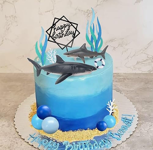 Miniatura 2 de 23 figuras de tiburón para tartas de tiburón, decoración de pastel de bola para niños, baby shower, fiesta de cumpleaños temática oceánica (azul)