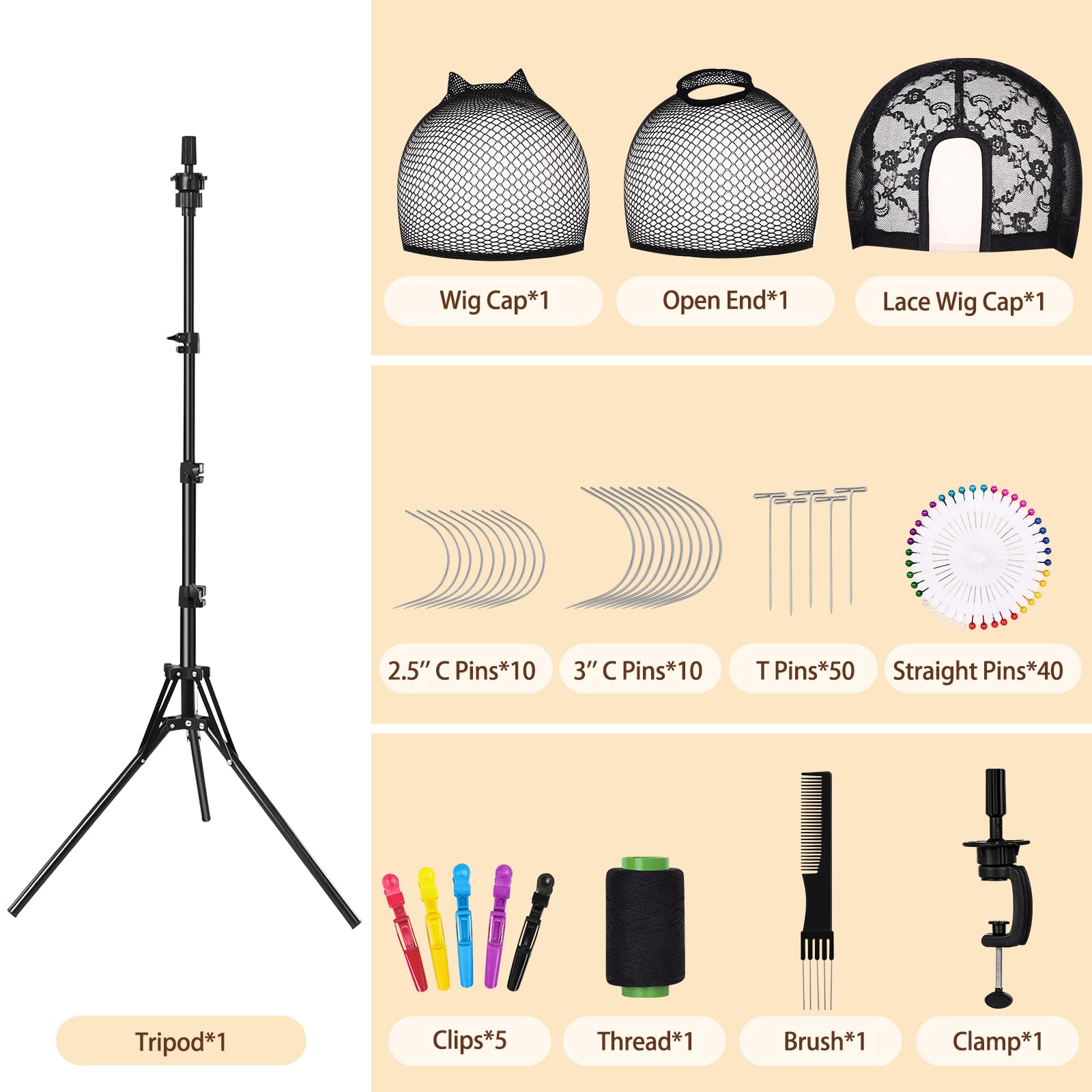 Supporto Per Parrucche Da 63"/160cm Con Testa Di Manichino Da 22"/56cm - Supporto Regolabile Con Testa Per Parrucche - Set Di Teste Di Manichino Per Cosmetologia