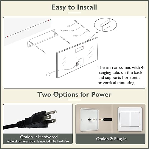 Miniatura 7 de Espejo de baño LED de 36 x 28 pulgadas con luces, espejo LED sin marco con bordes cuadrados para montaje en pared, espejo de tocador LED