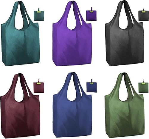 Vista 20 de BeeGreen Bolsas reutilizables para compras de comestibles, bolsas de regalo reutilizables - Bolsas de comestibles plegables, paquete de 6, lindas