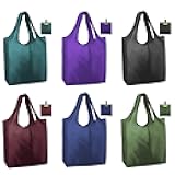 Reusable Grocery Bags Heavy Duty Extra Large 6 Pack Foldable Tote Bag - Cloth Grocery Bags Machine Washable Polyester Fabrics Bulk Shopping Bag - Reusable Gifts for Women (Green Black)