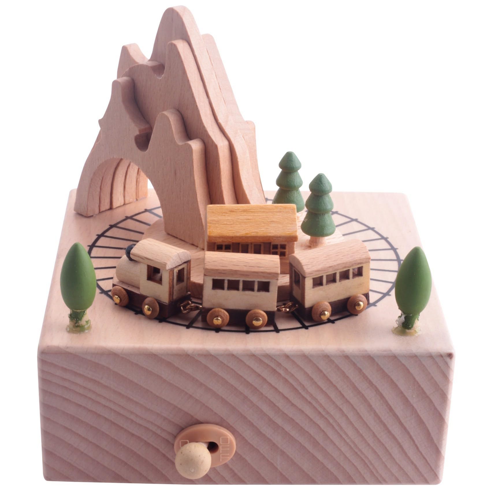 Giilayky Wooden Musical Box Featuring Mountain Tunnel With Small Moving Magnetic Train Plays