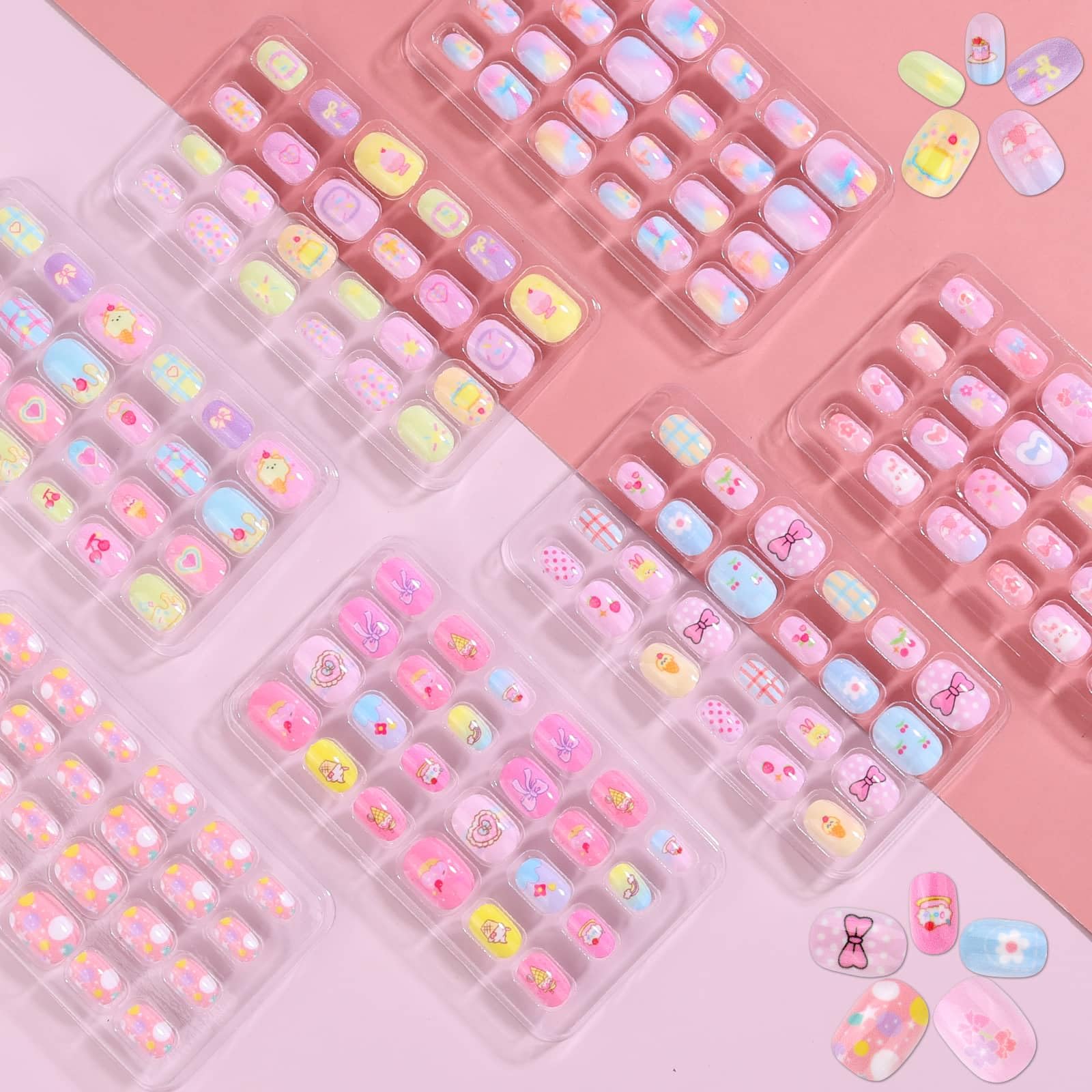 Shynek Kids Press Nails for Girls, 168Pcs Children Fake Nails Pre Glue Nail Stickers Full Cover Short False Nails Set for Girls Gift Nail Art