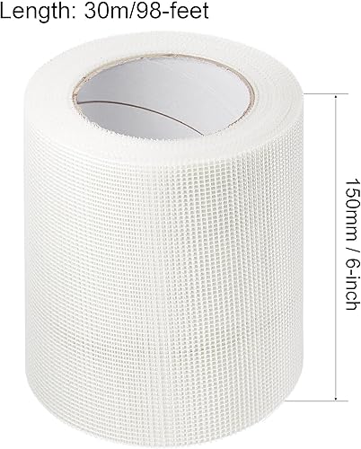 Miniatura 2 de uxcell Cinta adhesiva para paneles de yeso, fibra de vidrio autoadhesiva, 6 pulgadas x 98 pies, parche de reparación, agujero de pared, malla de