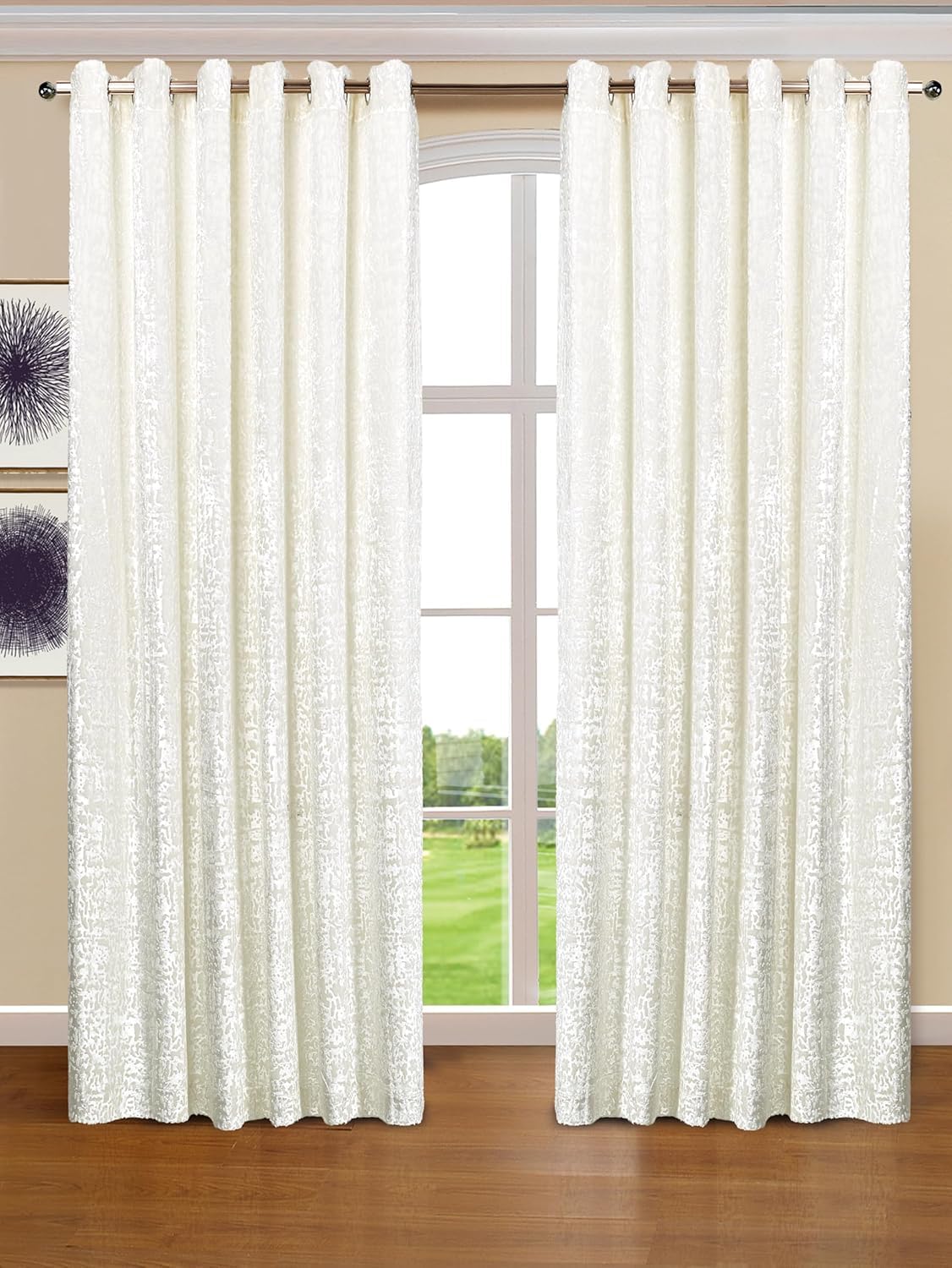 BQC Off White Velvet Curtains 90 x 108 Inch - Super Soft Polyester Ring Top Eyelet Curtains For Bedroom and Living Room - Luxury Thermal Insulated Window Curtains, Set Of 2 Panels With Tie Backs