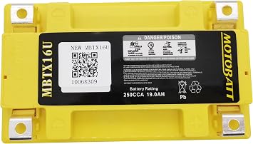 MotoBatt MBTX16U (12V 19 Amp) 250CCA Factory Activated QuadFlex AGM Battery