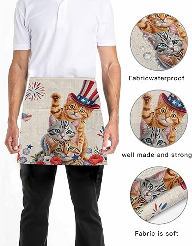 Miniatura 5 de DecorLovee Delantal de camarera con 3 bolsillos, diseño floral de primavera del 4 de julio, delantal de camarera del Día de la Independencia,