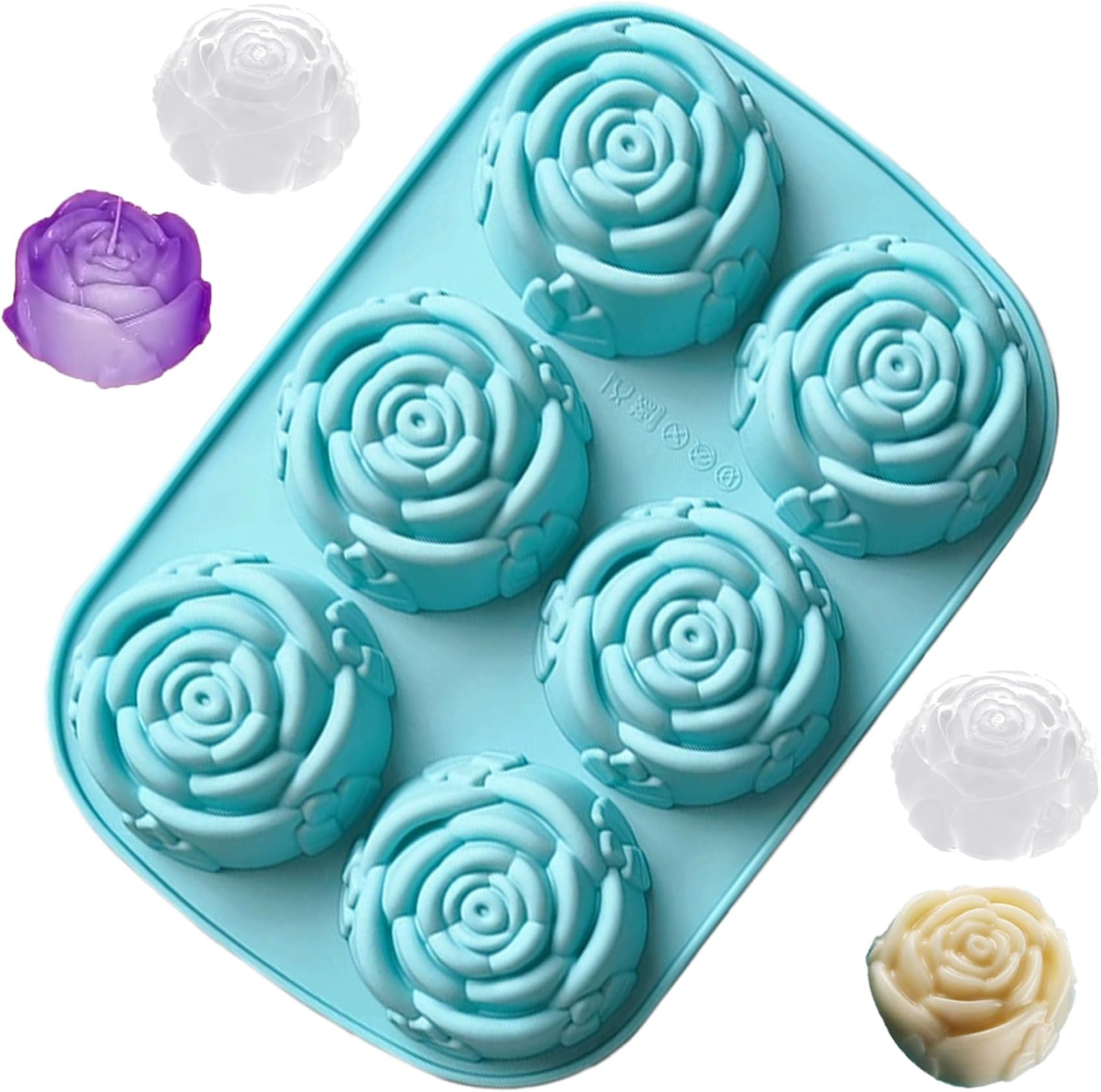 Rose Silicone Mold, 6 Cavity Large Flower Shaped Ice Cube Mold, Handmade Food Grade Chocolate Mold for Soap Mousse Cake Jelly Whiskey Chilling Cocktails Juice Candy