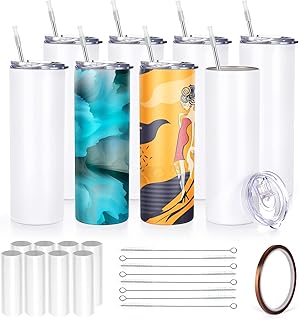 Waipfaru Tumbler, 8 Pack Sublimation Tumblers bulk 20 oz, Stainless Steel Sublimation Blanks, Double Wall Insulated Straight Sublimation Cups with Lid & Straw, Polymer Coating for Heat Transfer