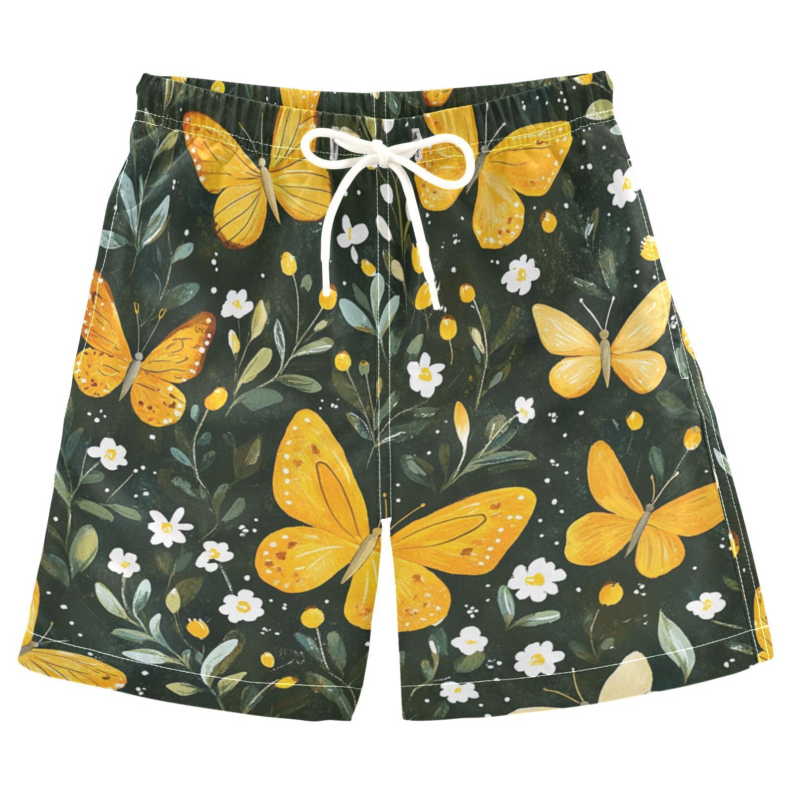 Jucciaco Boys Beach Board Shorts Butterfly Flower Pattern Swim Trunk Teen Swimwear