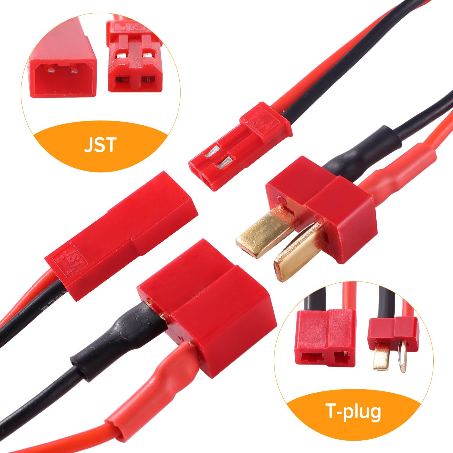 4 Sztuk JST do Adaptera Wtyczki T, JST Męski / Żeński do Złącza Wtykowego Deans-T Męski / Żeński, z 15cm 20AWG Silikonowym Kablem, do Akumulatora RC LiPo