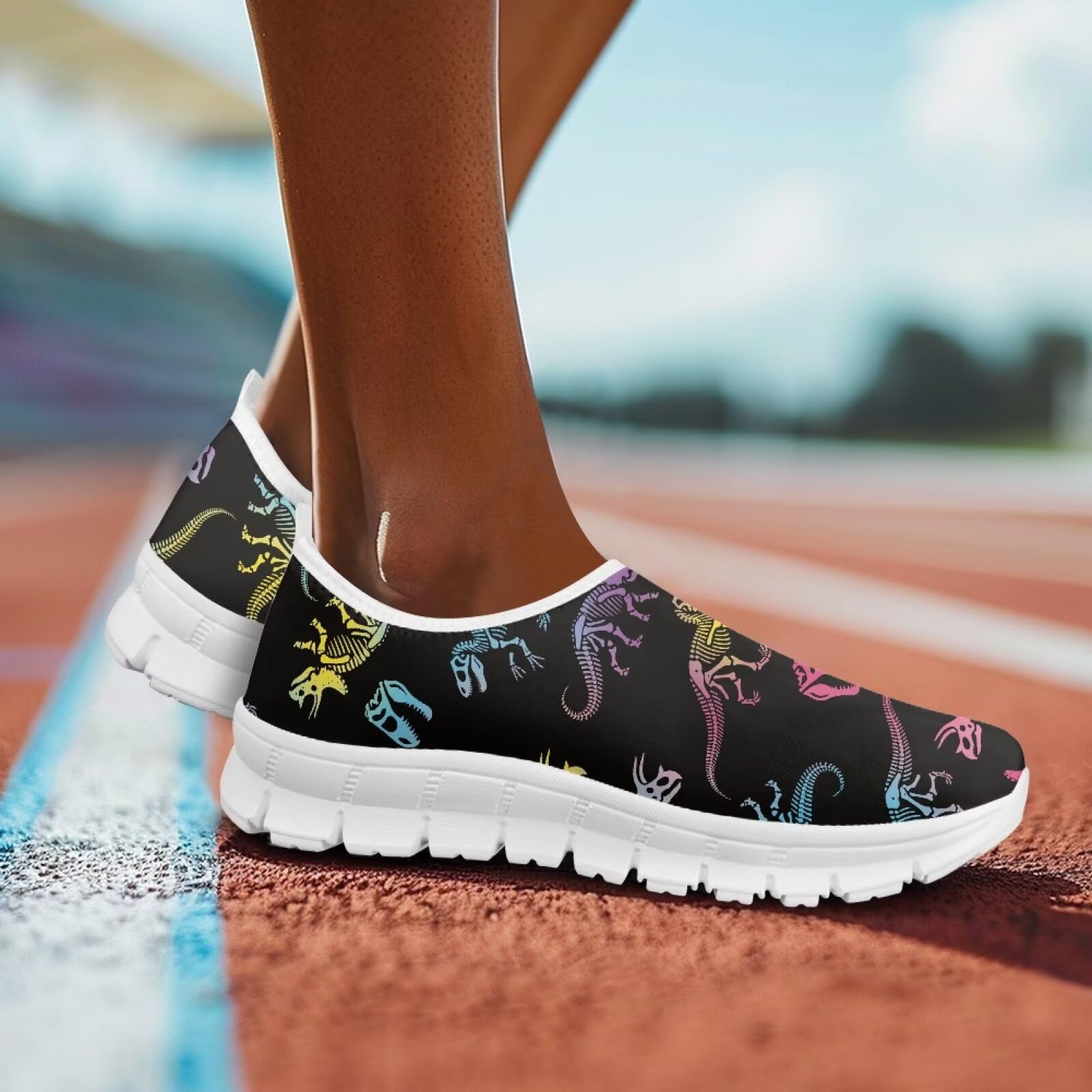 Męskie buty do chodzenia, wsuwane, trampki, podparcie łuku, lekkie mokasyny do joggingu, biegania, biała podeszwa, dinozaur, 39.5 EU